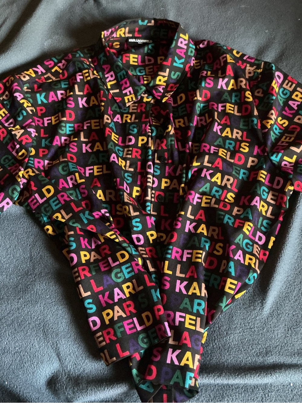 Karl Lagerfeld Black Button-Up Shirt with Multicolor Logo Print